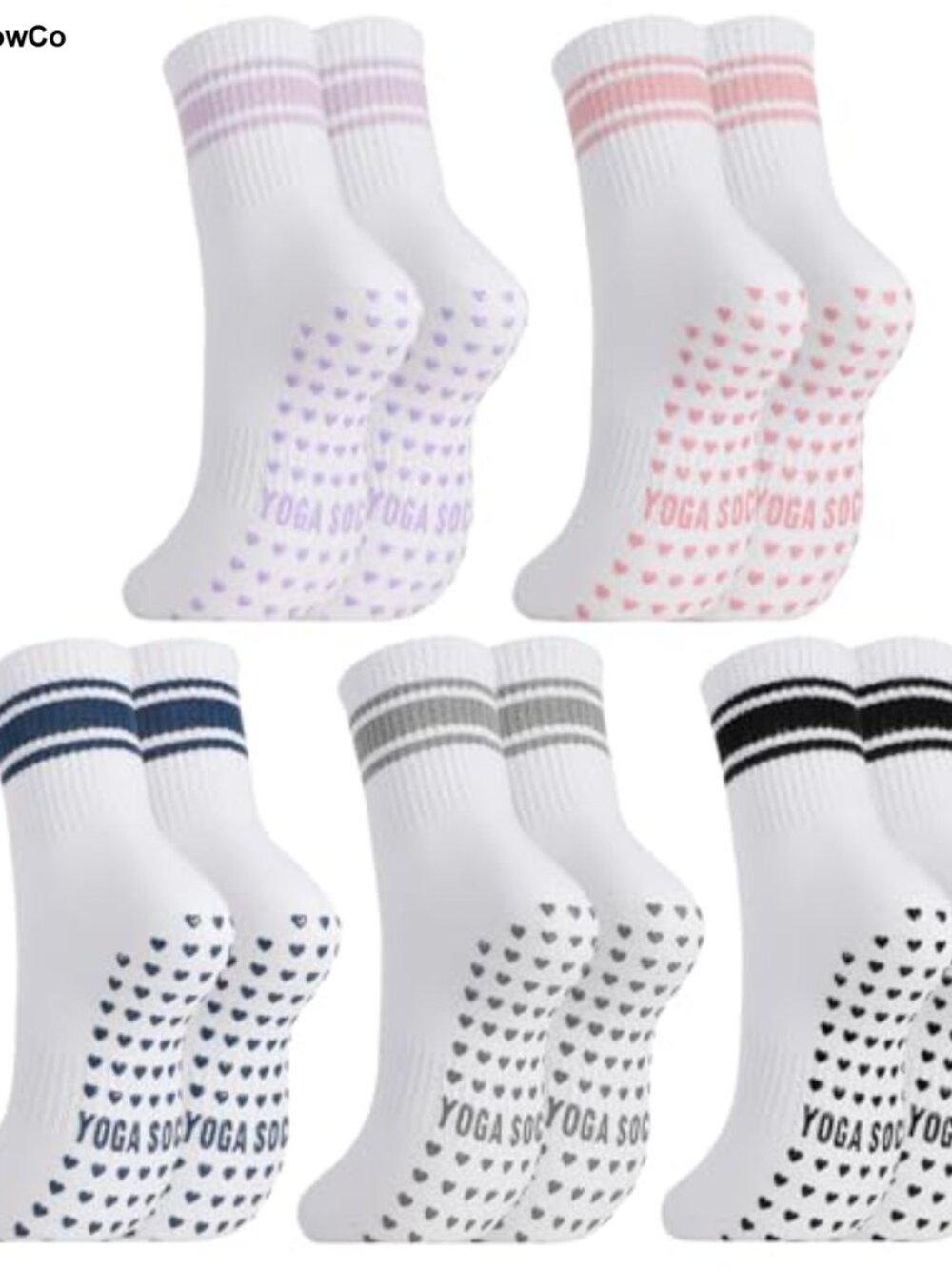Cotton Pilates Socks with Grips Stripes Bow Yoga Socks Size 6-9
